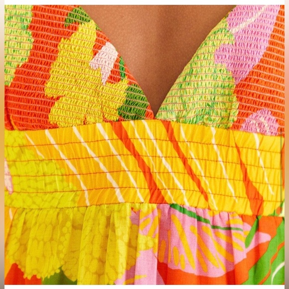 🍍FARM Rio Neon Floral Tiered Cotton Maxi Dress - Picture 6 of 7